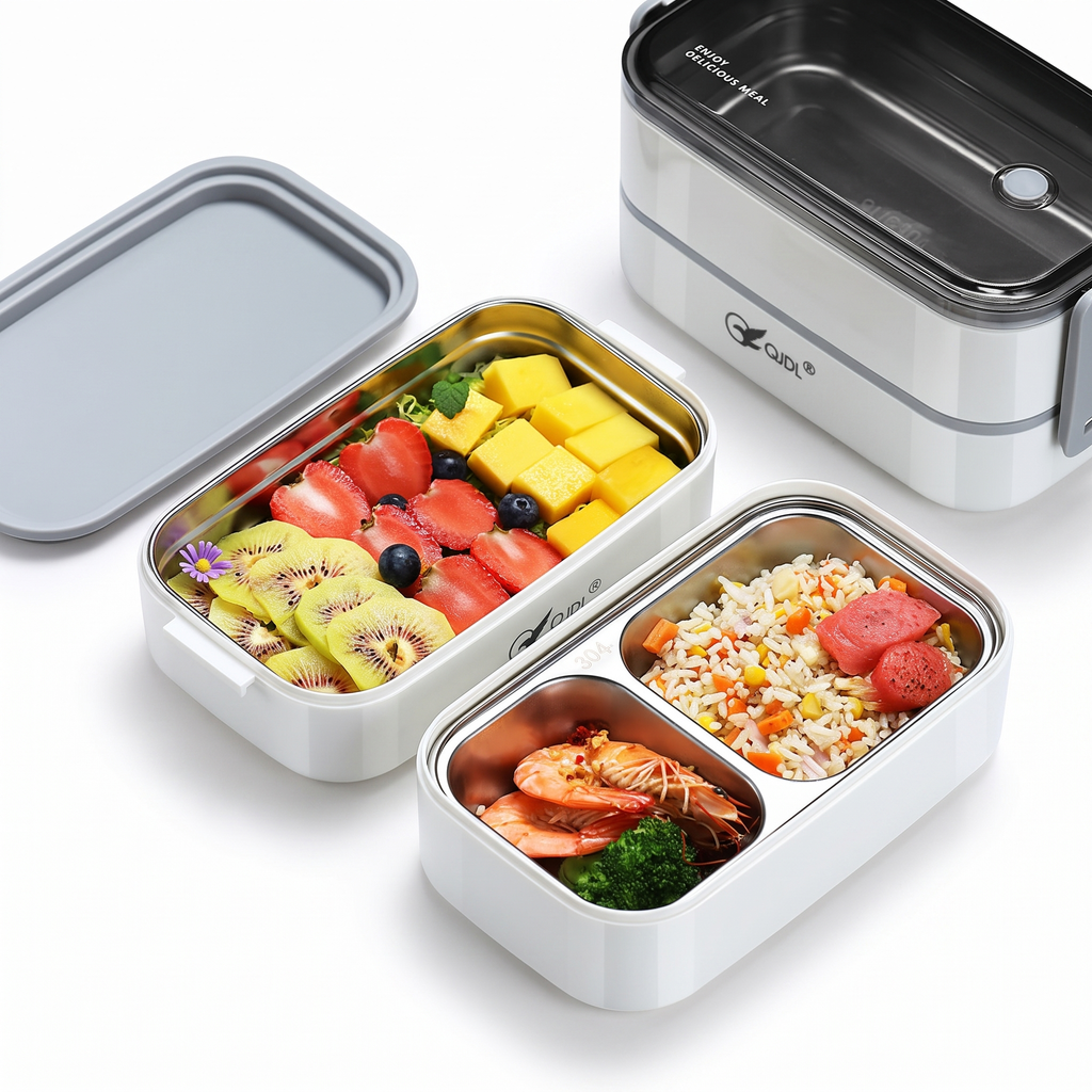 Lunch Box Isotherme Double Compartiment Inox - packshot blanc