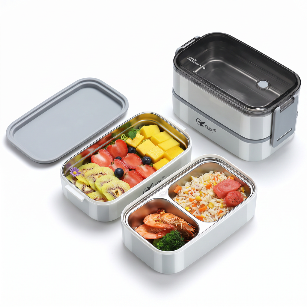 Lunch Box Isotherme Double Compartiment Inox - packshot blanc