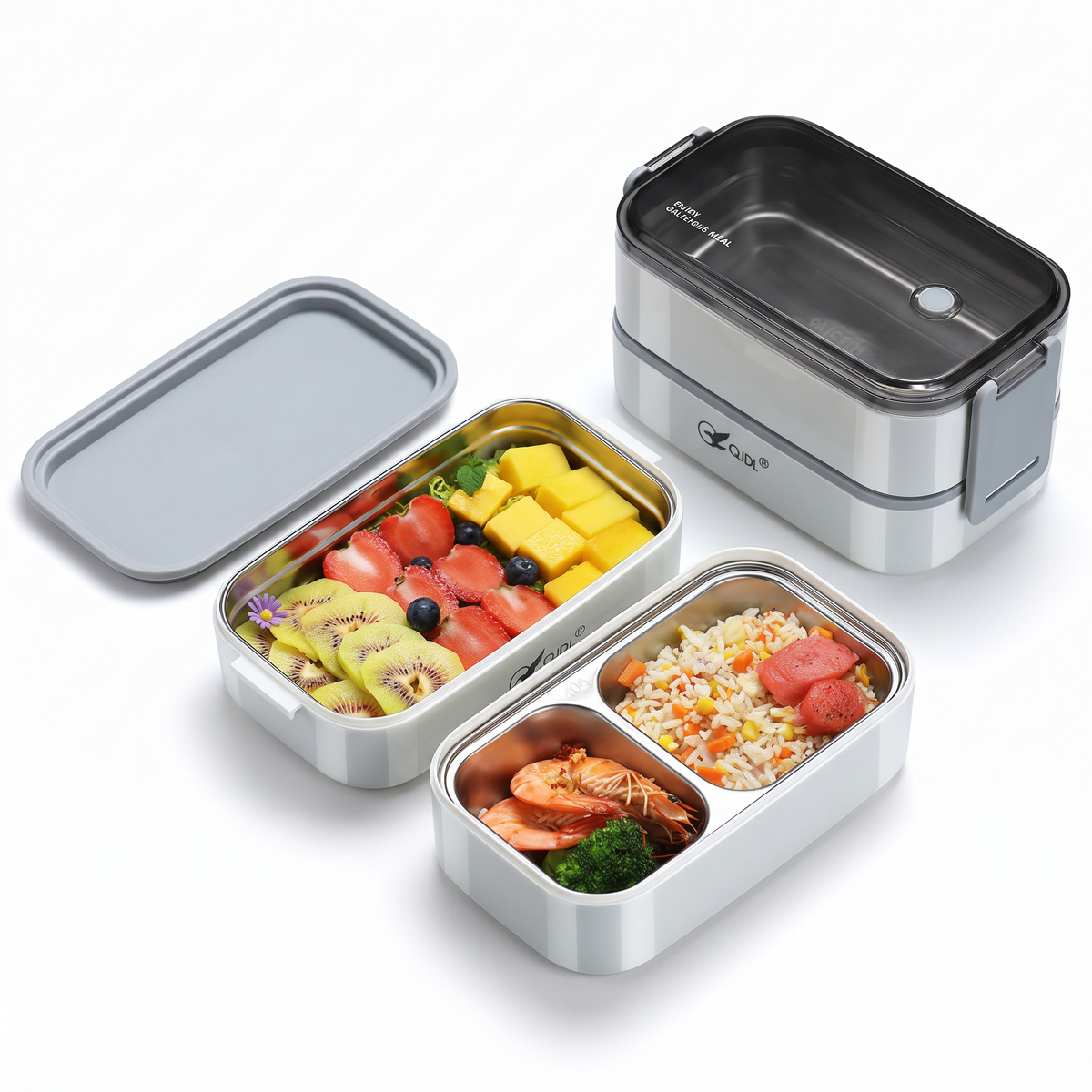 Lunch Box Isotherme Double Compartiment Inox - packshot blanc