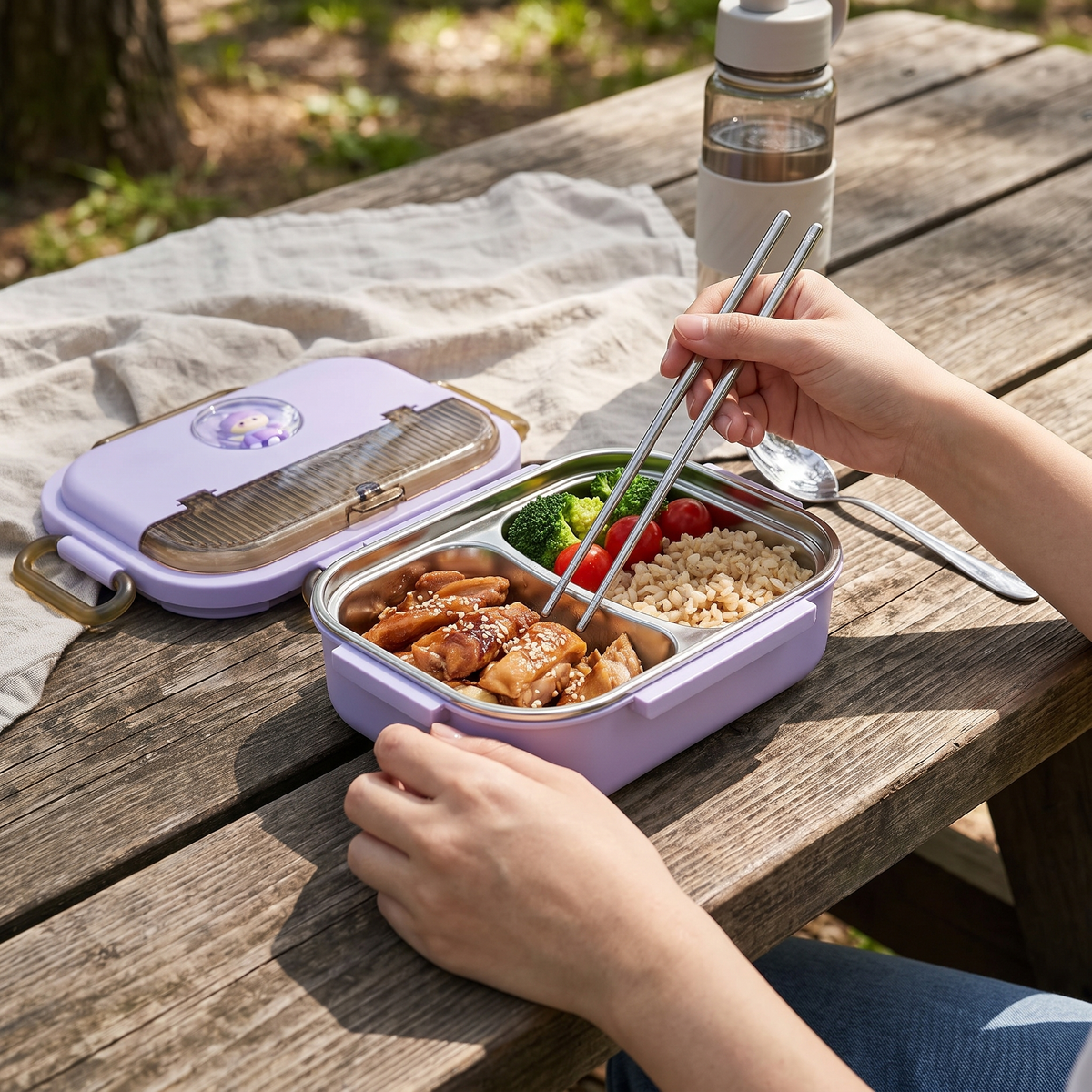 Lunch Box Isotherme Inox avec Couverts - lifestyle