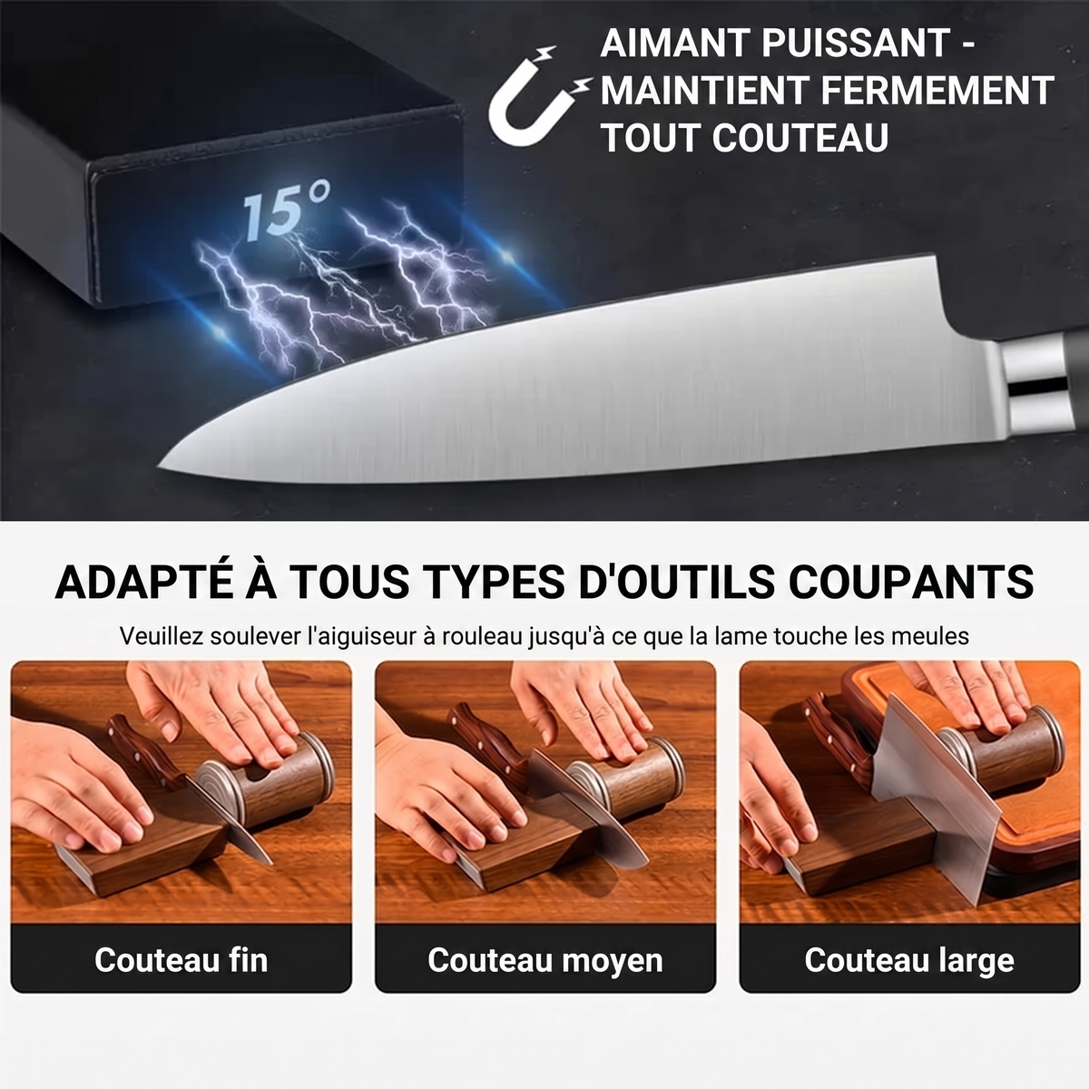 Aimant puissant maintient fermement tout couteau